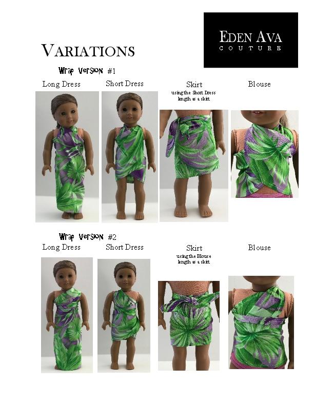 Eden Ava Tropical Wrap and Tie Sarong Dress Doll Clothes Pattern 18 inch  American Girl Doll | Pixie Faire